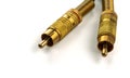 Two RCA connectors with a gold covering for audio and video. Royalty Free Stock Photo