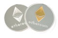 Two Coin of Silver Ethereum isolated on white background