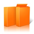 Two realistic bright orange blank paper packages