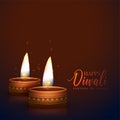 Two realistic diwali diya lamps festival background design