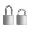 Two realistic icons Silver padlock in the open and closed position, isolated on white background, Vector illustration