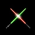 Two realistic light swords. crossed green and red light swords. Vector illustration isolated on dark background Royalty Free Stock Photo
