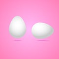 Two realistic white eggs: one is located vertically, the other is horizontally. Vector: on a pink background. Royalty Free Stock Photo