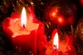 Two red Advent candles. Royalty Free Stock Photo