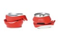 Two red aluminum can flattened Royalty Free Stock Photo