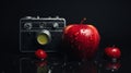 Romanticized Nostalgia: Red Apple And Canon M50 Camera In Dreamlike Imagery