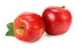 two red apples with green leaves isolated on white background Royalty Free Stock Photo