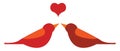 Two red birds with a heart above them vector or color illustration