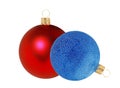 Two red and blue Christmas decor balls isolated on white Royalty Free Stock Photo