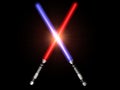 Two red and blue 3d light future swords fight hit and glow Royalty Free Stock Photo