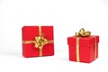 Two red boxes with gifts for darlings on the white background.