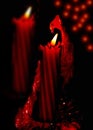 Two red burning candles. Valentine's Day card, Royalty Free Stock Photo