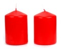 Two red candle wax on a white background Royalty Free Stock Photo