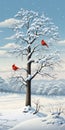 Winter Cardinal: A Stunning Optical Illusion Painting Of Two Red Cardinals In A Snowy Scene