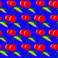 Two red cherries with leaves on blue background seamless pattern Royalty Free Stock Photo