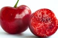 Two red cherry on a white background Royalty Free Stock Photo