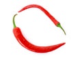 Two red chilly pepper isolated Royalty Free Stock Photo