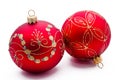 Two red christmas balls isolated Royalty Free Stock Photo