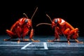Two red cockroaches on a black surface with a black background Royalty Free Stock Photo