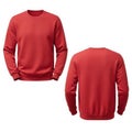 Two red crew neck long sleeve sweatshirts displayed from front and back isolated on white background Royalty Free Stock Photo