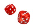 Two red dice in air on white background Royalty Free Stock Photo