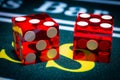 Two Red Dice on a Felt Gaming Table Royalty Free Stock Photo