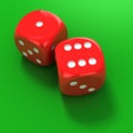 Two red dice on the green Royalty Free Stock Photo