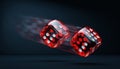 Two red dice tumbling in the air with motion blur transparent Royalty Free Stock Photo