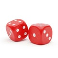Two red dice with white pips resting on a plain background Royalty Free Stock Photo