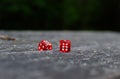 Two red dice on a wooden table. Street board games concept Royalty Free Stock Photo