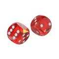 Two red dices for games and casinos, points, 3D illustration