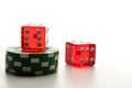 Two Red dices and poker chips Royalty Free Stock Photo