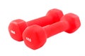 Two red dumbbells on white background Royalty Free Stock Photo