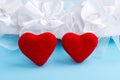 Two red felt hearts Royalty Free Stock Photo