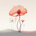 Ethereal Illustration Of 3 Red Flowers In Oriental Minimalism Style