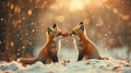 Two Red Foxes Share a Tender Moment in Snowy Woods Royalty Free Stock Photo
