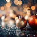 two red and gold christmas ornaments on a dark background Royalty Free Stock Photo