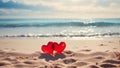 Two red hearts on the beach. Love Royalty Free Stock Photo