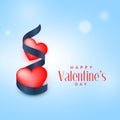 Two red hearts with blue ribbon valentine`s day background Royalty Free Stock Photo