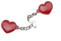 Two red hearts with broken chains on white background.3D illustration. Royalty Free Stock Photo