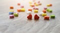 Two red hearts. Decorative colourful sponge is small heart blurred background. Valentine day concept. Royalty Free Stock Photo