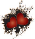 Two Red Hearts on Grunge Background Vector Royalty Free Stock Photo