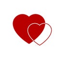 Two red hearts icon. Hearts on transparent background. Love icon. Hearts from greeting card on Valentine day