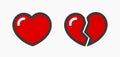 Two red hearts icons - whole and broken