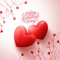 Two Red Hearts for Lovers with Happy Valentines Day Greetings Royalty Free Stock Photo