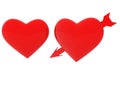 Two red hearts, one shot with an arrow Royalty Free Stock Photo