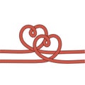 Two red hearts with rope on white like love symbol, stock vector illustration Royalty Free Stock Photo