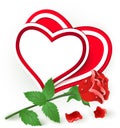 Two red hearts and rose. Royalty Free Stock Photo