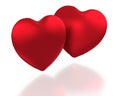 Two red hearts on white background Royalty Free Stock Photo