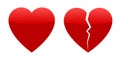 Two red hearts, whole and broken